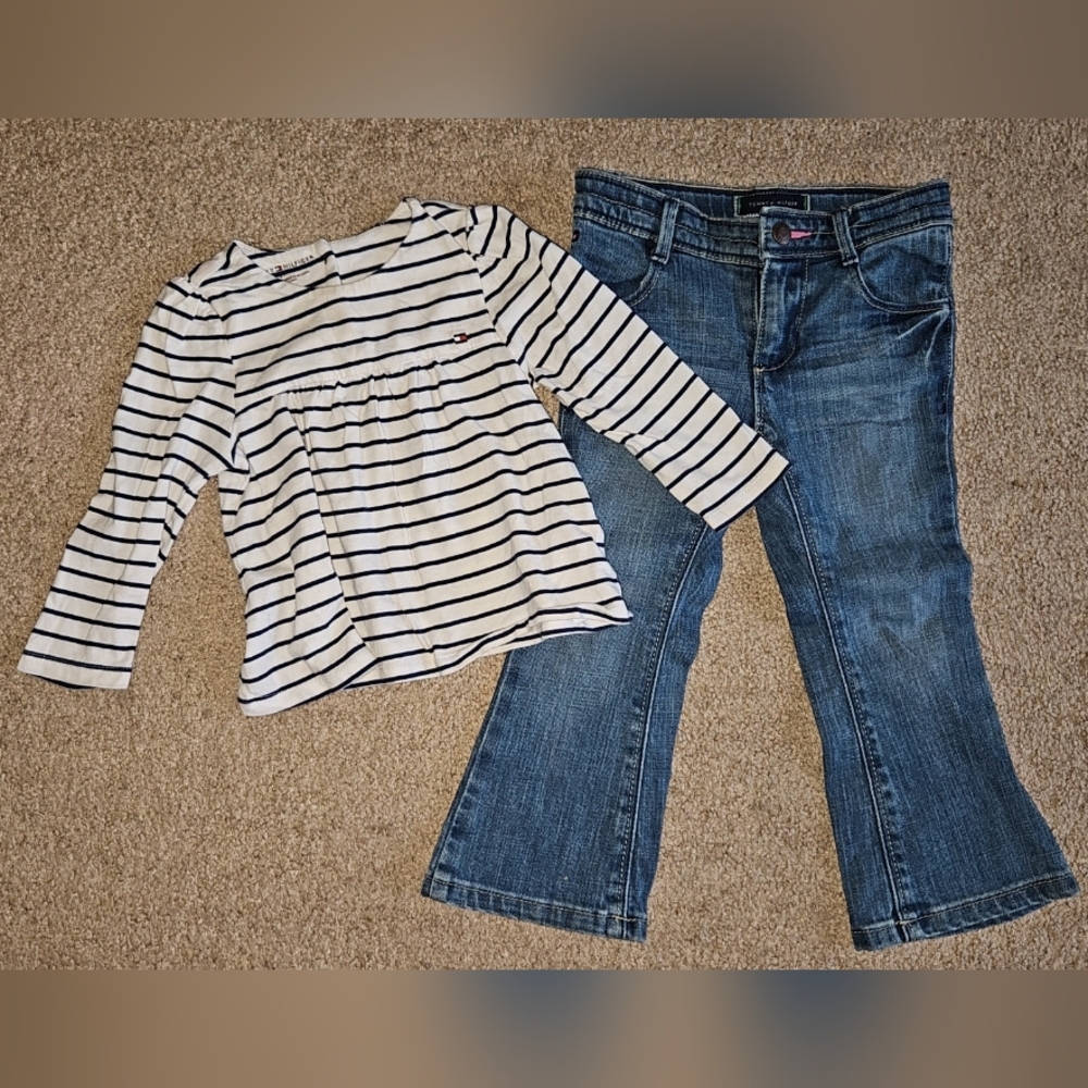 Tommy Hilfiger Blue Flare Kids Jeans and Stripe Flare Shirt